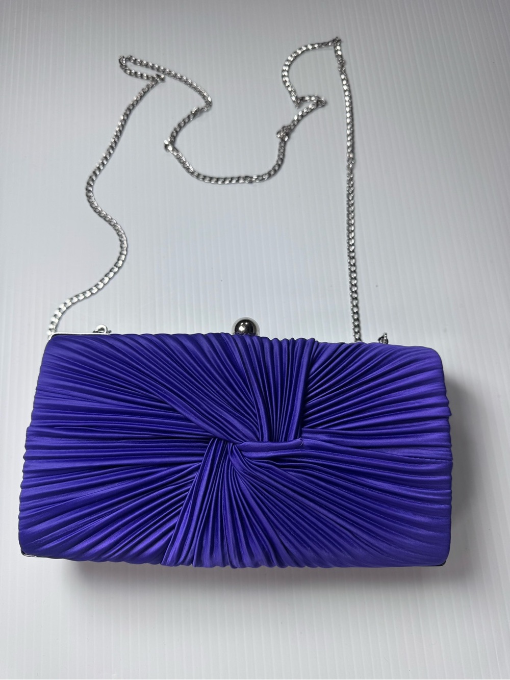 AKIRA Purple Satin Pleated Clutch Purse w/ Chain Strap | NWT